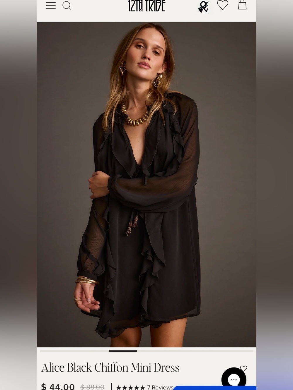 12th Tribe Black Chiffon Alice Mini Dress XL